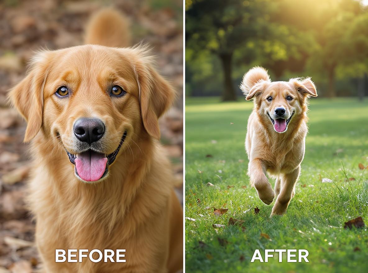 Pet photographer creates playful environment shots from close-up animal portraits with Uncrop AI